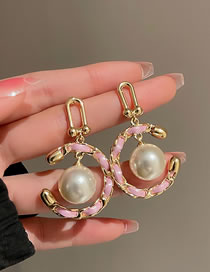 Fashion Pink Alloy Leather C-shaped Pearl Stud Earrings