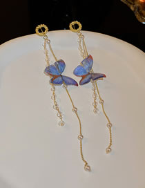 Fashion Butterfly Tassel Crystal Butterfly Pearl Tassel Drop Earrings