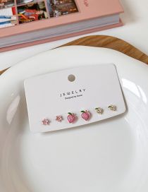 Fashion Flower Love Peach (three Pairs) Alloy Diamond Peach Stud Earrings Set