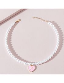 Fashion White Pearl Beaded Drop Nectarine Heart Necklace