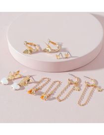Fashion Gold Metal Butterfly Pearl Flower Earring Set