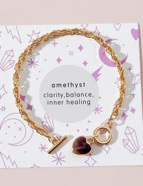 Fashion Gold Alloy Amethyst Heart Chain Bracelet