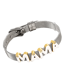 Fashion Silver + White Brass-inlaid Zircon Oil Dropped Letters Mama Titanium Steel Bracelet