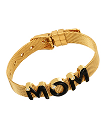 Fashion Gold-2 Bronze Zircon Drip Letter Mom Titanium Steel Bracelet