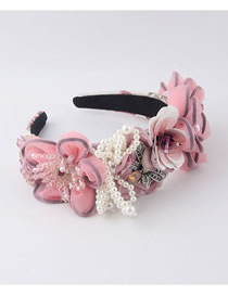 Fashion Pink Flower Pearl Sequin Braided Headband