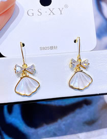 Fashion Gold Color Copper Zirconium Bow Shell Stud Earrings