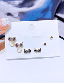 Fashion Owl Cat Eye Zirconium Owl Stud Earrings Set