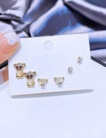 Fashion Cute Bear Cat's Eye Zirconium Bear Stud Earrings Set