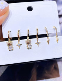 Fashion Gold Color Bronze Zirconium Star Bear Lightning Earrings Set