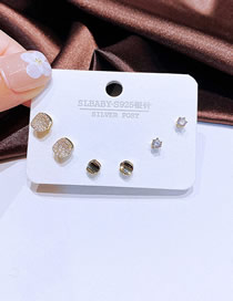 Fashion Small Cube Copper Zirconium Small Square Earrings Set