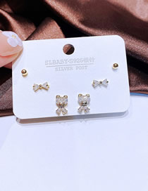 Fashion Bear Bow Bronze Zirconium Bear Bow Earrings Set