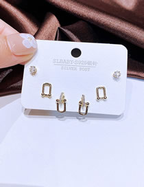 Fashion Personality Geometry Copper Zirconium Geometric Earrings Set