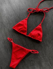 Fashion Red Polyester Halter Neck Tie Split Swimsuit