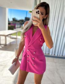 Fashion Pink Double-breasted Sleeveless Culottes