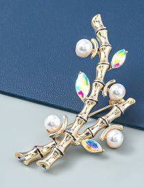 Fashion Gold Alloy Diamond And Pearl Bamboo Brooch