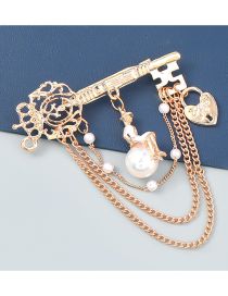 Fashion Gold Alloy Key Love Lock Chain Brooch