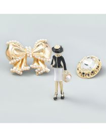 Fashion Three-piece Set Alloy Diamond And Pearl Bow Brooch Set
