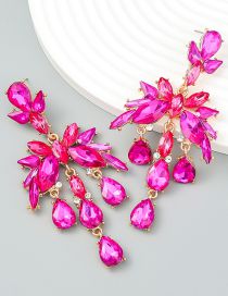 Fashion Rose Red Alloy Diamond Floral Drop Earrings