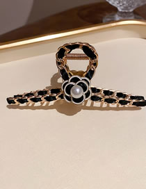 Fashion Black Fabric Chain Wrap Pearl Flower Grab Clip