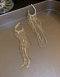 Fashion C-shaped Tassel Bronze Diamond C-shaped Tassel Drop Earrings