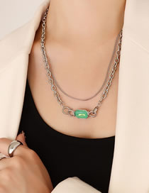 Fashion Steel Green Zirconium Titanium Steel Inlaid Zirconium Chain Double Necklace