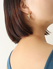 Fashion Pair Of Gold Color Earrings Titanium Diamond Hammered U-shaped Earrings