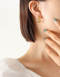 Fashion A Pair Of Gold Coloren Double Twist Earrings Titanium Steel Gold Plated Twist Chain C Shape Stud Earrings