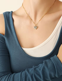 Fashion Gold Color Necklace-40+5cm Titanium Steel Drip Oil Checkerboard Heart Necklace