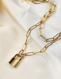 Fashion Gold Color Stainless Steel Small Lock Chain Double Layer Necklace