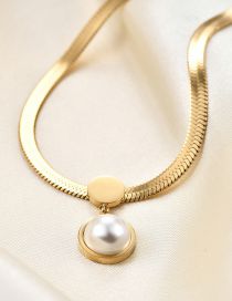 Fashion Gold Color Titanium Imitation Pearl Snake Bone Chain Necklace