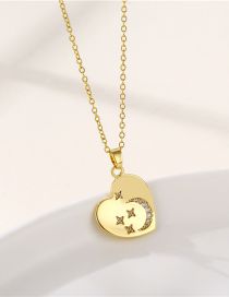 Fashion Gold Color Stainless Steel Inlaid Zirconium Heart Star And Moon Necklace