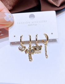 Fashion Gold Color Brass Diamond Heart Bear Bow Earrings Set