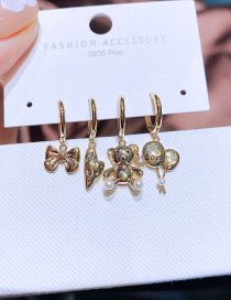 Fashion Gold Color Brass Diamond Heart Bear Bow Earrings Set