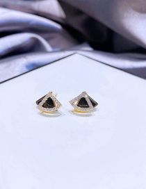 Fashion Gold Color Bronze Diamond Double Scallop Stud Earrings