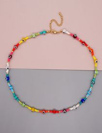Fashion Color Rainbow Rice Beads Beaded Glass Eye Necklace