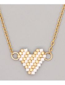 Fashion 3# Rice Bead Braided Heart Necklace