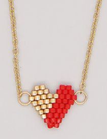 Fashion 5# Rice Bead Braided Heart Necklace