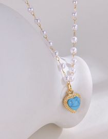 Fashion Gold Color Titanium Blue Pine Love Pearl Necklace