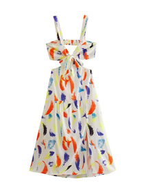 Fashion Color Woven Graffiti Cutout Slip Dress