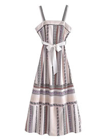 Fashion Printing Resin Colorblock Strap Dress