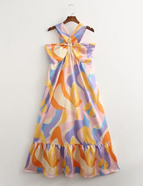 Fashion Color Satin Print Swing Dress
