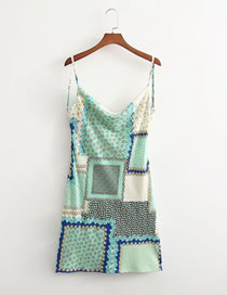Fashion Printing Colorblock Print Drop-neck Slip Dress