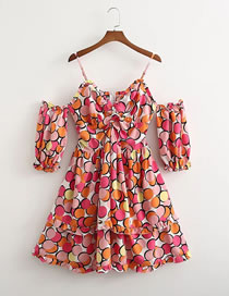 Fashion Pink Geometric Print Tiered Slip Dress