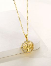 Fashion Gold Color Titanium Steel Round Openwork Tree Of Life Necklace
