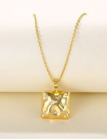 Fashion Gold Color Stainless Steel Diamond Geometric Square Necklace