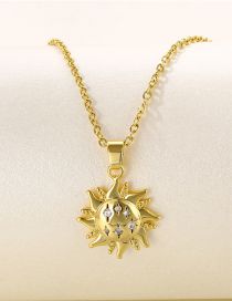Fashion Gold Color Titanium Steel Zirconium Sun Necklace