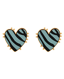 Fashion Lake Blue Alloy Pu Zebra Pattern Heart Stud Earrings