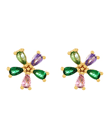 Fashion Color Bronze Zircon Flower Stud Earrings