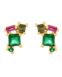 Fashion Color-6 Copper Set Zircon Geometric Stud Earrings