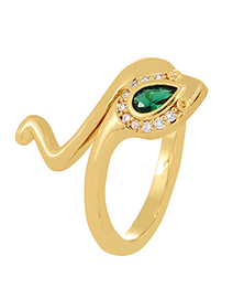 Fashion Green Bronze Zircon Snake Ring